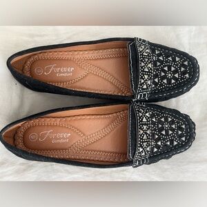 Forever Comfort Black Loafers with Silver Embellishments for Women